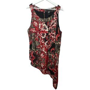 Ashley Stewart Plus Size 26 Boho Sleeveless Tunic Red Black Print